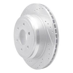 Nissan Titan XD Brake Rotor (1) - Rear Left - R1 Concepts - Drilled & Slotted - Silver - `16-`24